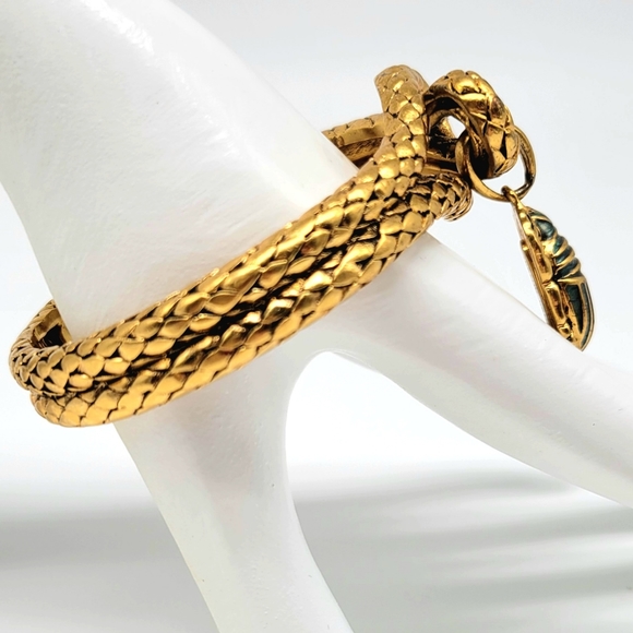 Roberto Cavalli AMAZING and RARE Gold Egyptian Scarab Charm Bangle Bracelet - Picture 9 of 15